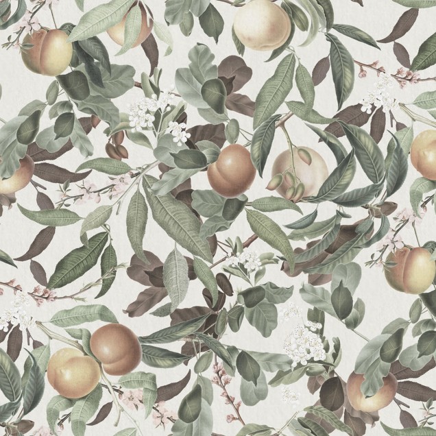 Wallpaper cu un design artistic ce prezintă un arboret plin de piersici coapte