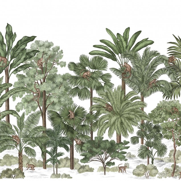 Tapet Tropical Bellewood, Monkeys, cu palmieri și maimuțe