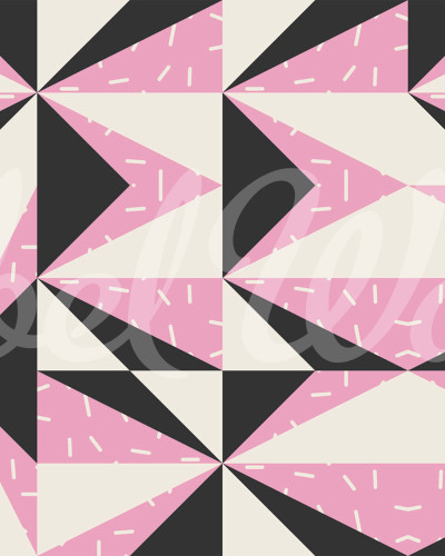 Tapet geometric modern cu un design in culori vibrante roz, negru și crem. Perfect pentru living, dormitor, hol sau birou.