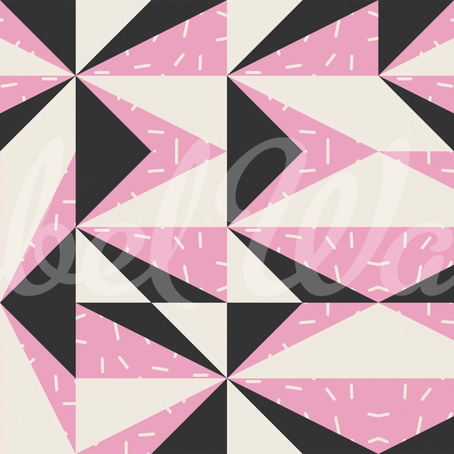 Tapet geometric modern cu un design in culori vibrante roz, negru și crem. Perfect pentru living, dormitor, hol sau birou.