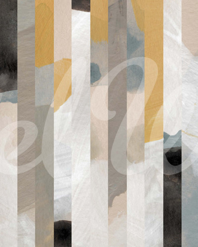 Tapet Paint Stripes, Soft, cu un design abstract in nuante calde de galben si gri, intr-un interior modern.