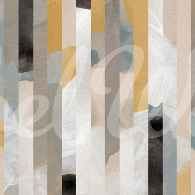 Tapet Paint Stripes, Soft, cu un design abstract in nuante calde de galben si gri, intr-un interior modern.