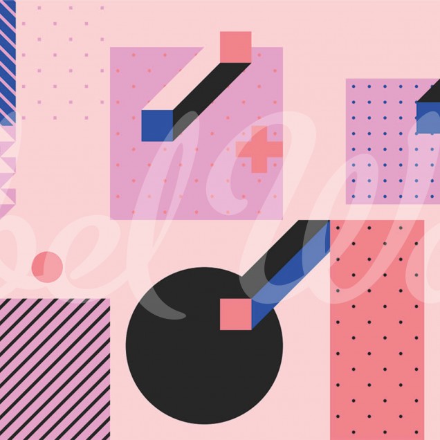 Tapet Pop Art cu forme geometrice vibrante și culori intense.