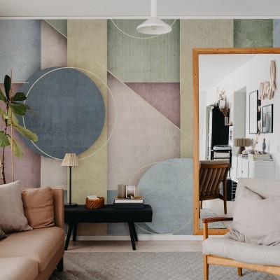 Tapet cu design geometric abstract cu accente pastelate
