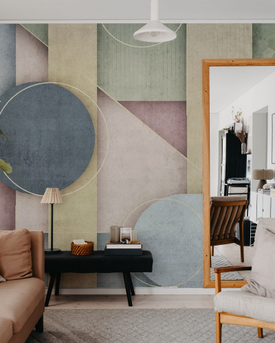 Tapet cu design geometric abstract cu accente pastelate