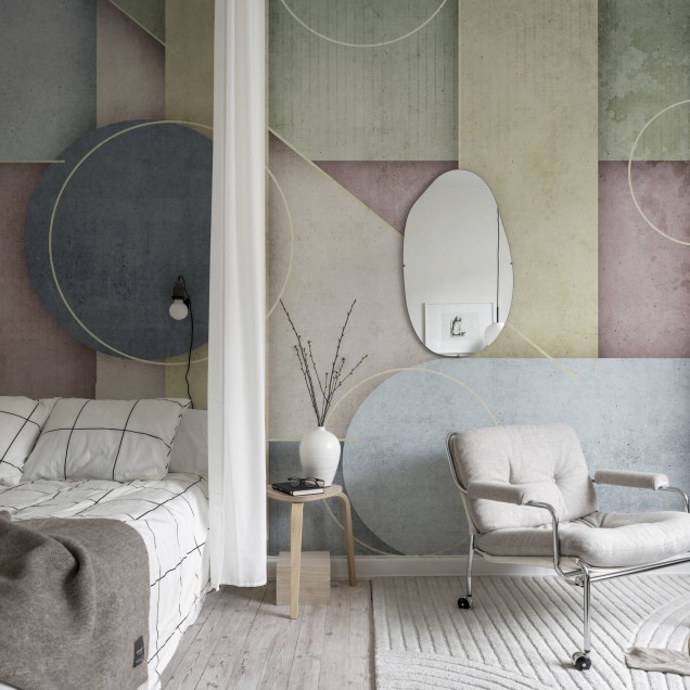 Tapet cu design geometric abstract cu accente pastelate