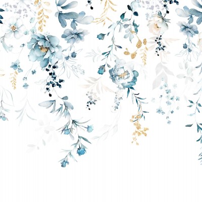 Tapet floral cu design delicat, culori pastelate si detalii aurii.
