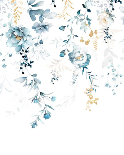 Tapet floral cu design delicat, culori pastelate si detalii aurii.