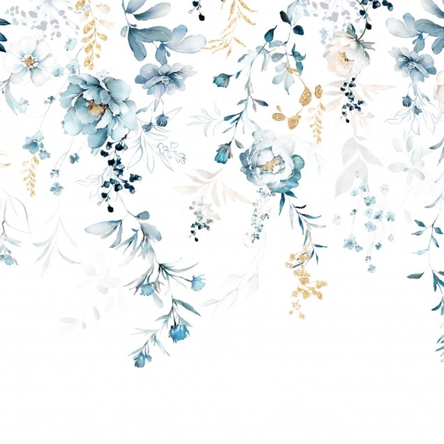 Tapet floral cu design delicat, culori pastelate si detalii aurii.