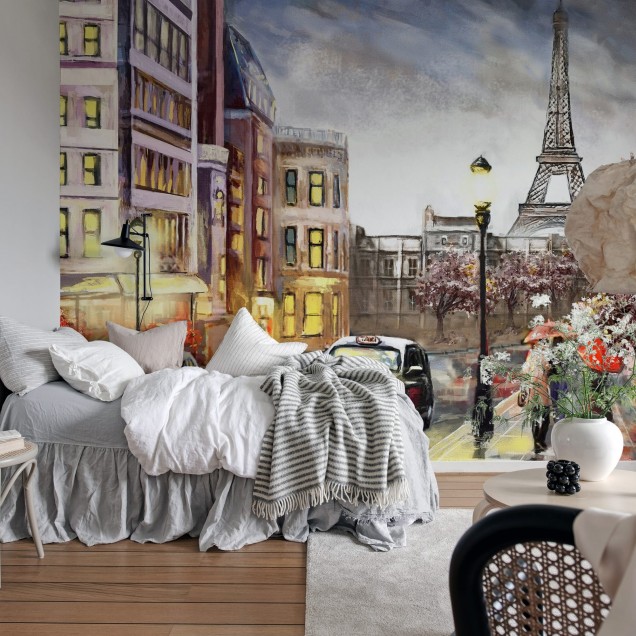 Fototapet "Painting Paris" cu o imagine a Turnului Eiffel si a stradutelor pitoresti din Paris