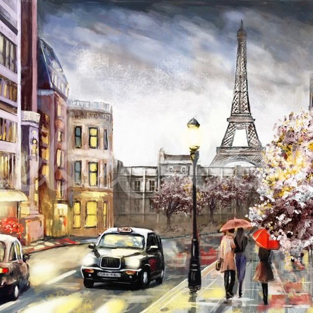 Fototapet "Painting Paris" cu o imagine a Turnului Eiffel si a stradutelor pitoresti din Paris