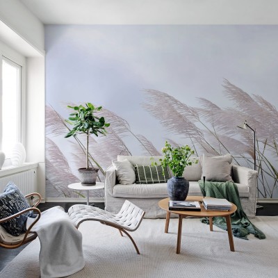 Tapet cu design minimalist care prezintă paiele delicate, care se mișcă ușor în bătaia vântului.