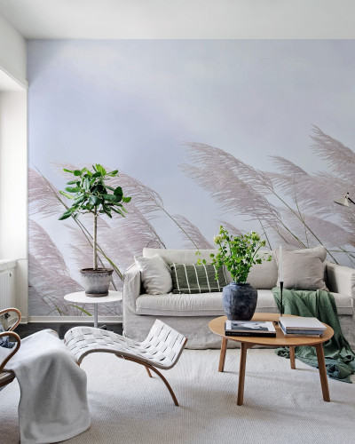 Tapet cu design minimalist care prezintă paiele delicate, care se mișcă ușor în bătaia vântului.