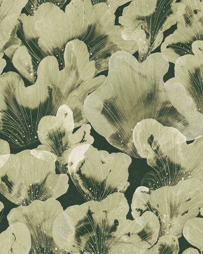 Tapet Corals, Green cu flori delicate in nuante de verde.