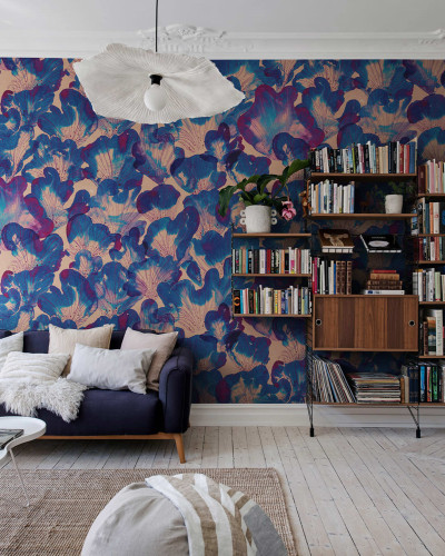 Tapet floral albastru Corals, Blue de la Rebel Walls