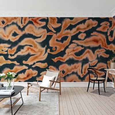 Tapet Guppy Orange, cu design abstract in nuante de portocaliu si negru