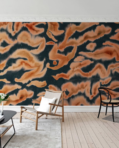 Tapet Guppy Orange, cu design abstract in nuante de portocaliu si negru