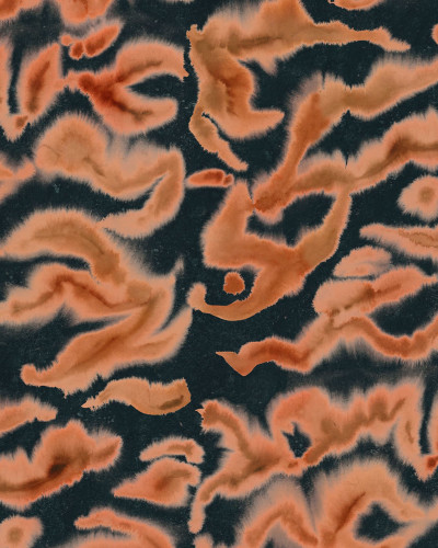 Tapet Guppy Orange, cu design abstract in nuante de portocaliu si negru