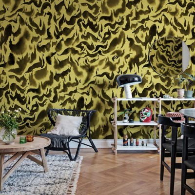 Tapet cu design abstract in nuante de galben si negru, perfect pentru living, dormitor sau birou.