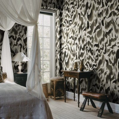 Tapet abstract gri cu design modern, in dormitor