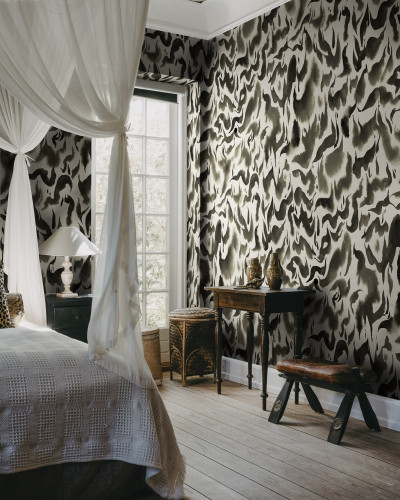 Tapet abstract gri cu design modern, in dormitor