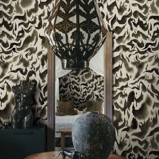 Tapet abstract gri cu design modern, in dormitor