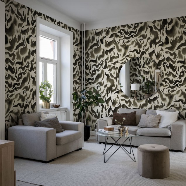 Tapet abstract gri cu design modern, in dormitor