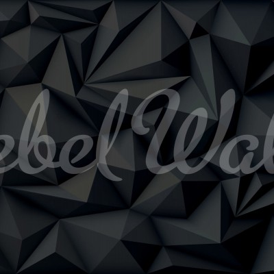 Tapet Acoustic Panel, negru, cu un design geometric abstract, pe un perete din living.