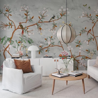 Sweet Blossoms, un decor de perete floral cu ramuri elegante si flori delicate, creeaza o atmosfera calma si relaxanta.