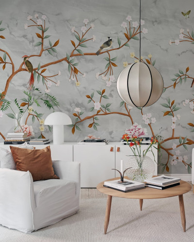 Sweet Blossoms, un decor de perete floral cu ramuri elegante si flori delicate, creeaza o atmosfera calma si relaxanta.