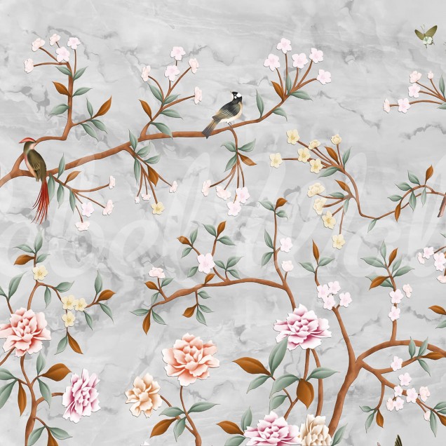 Sweet Blossoms, un decor de perete floral cu ramuri elegante si flori delicate, creeaza o atmosfera calma si relaxanta.