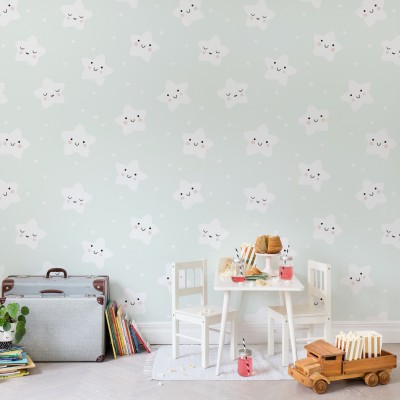 Cute Stars Mint Wallpaper