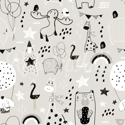 Happy Animals Gray - Tapet camera copii