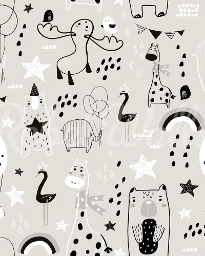 Happy Animals Gray - Tapet camera copii