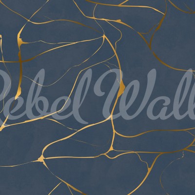 Tapet Gold Swirl, Dark Blue, cu un design modern cu accente aurii pe un fundal albastru inchis