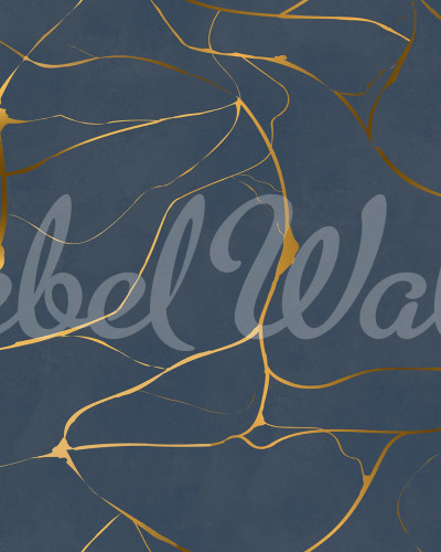 Tapet Gold Swirl, Dark Blue, cu un design modern cu accente aurii pe un fundal albastru inchis