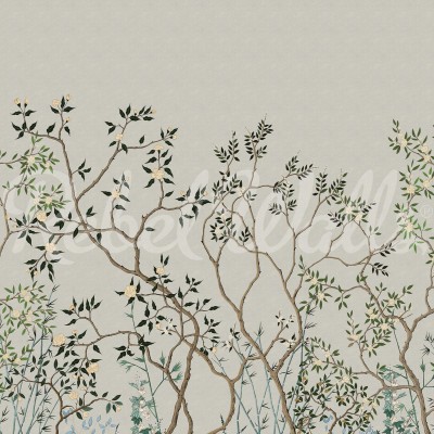 Tapet cu flori de cires Chinoiserie Trees in dormitor