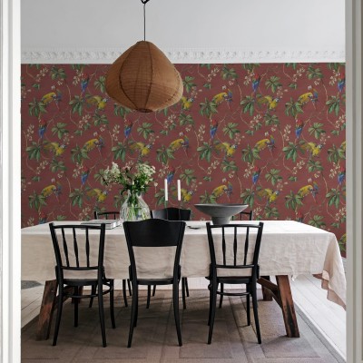 Tapet cu paroți colorați, imprimat pe material de catifea, ideal pentru a decora sala de mese sau dormitorul