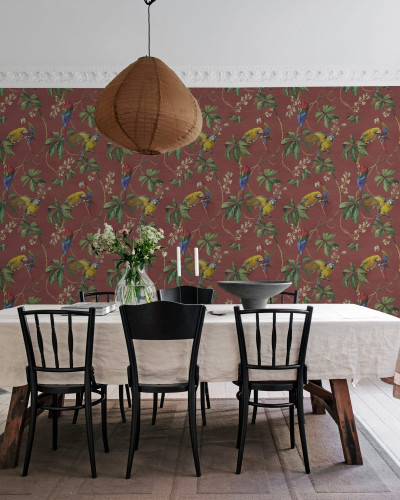 Tapet cu paroți colorați, imprimat pe material de catifea, ideal pentru a decora sala de mese sau dormitorul
