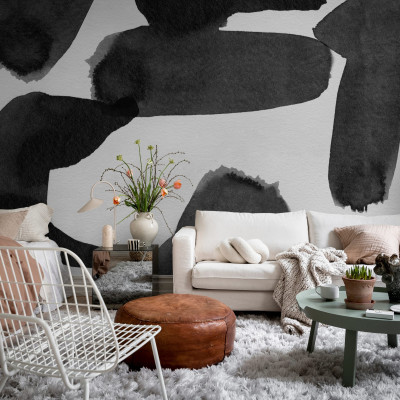 Wiggle Shapes - Graphite wallpaper, un wallpaper abstract cu forme ondulate in nuante de gri.