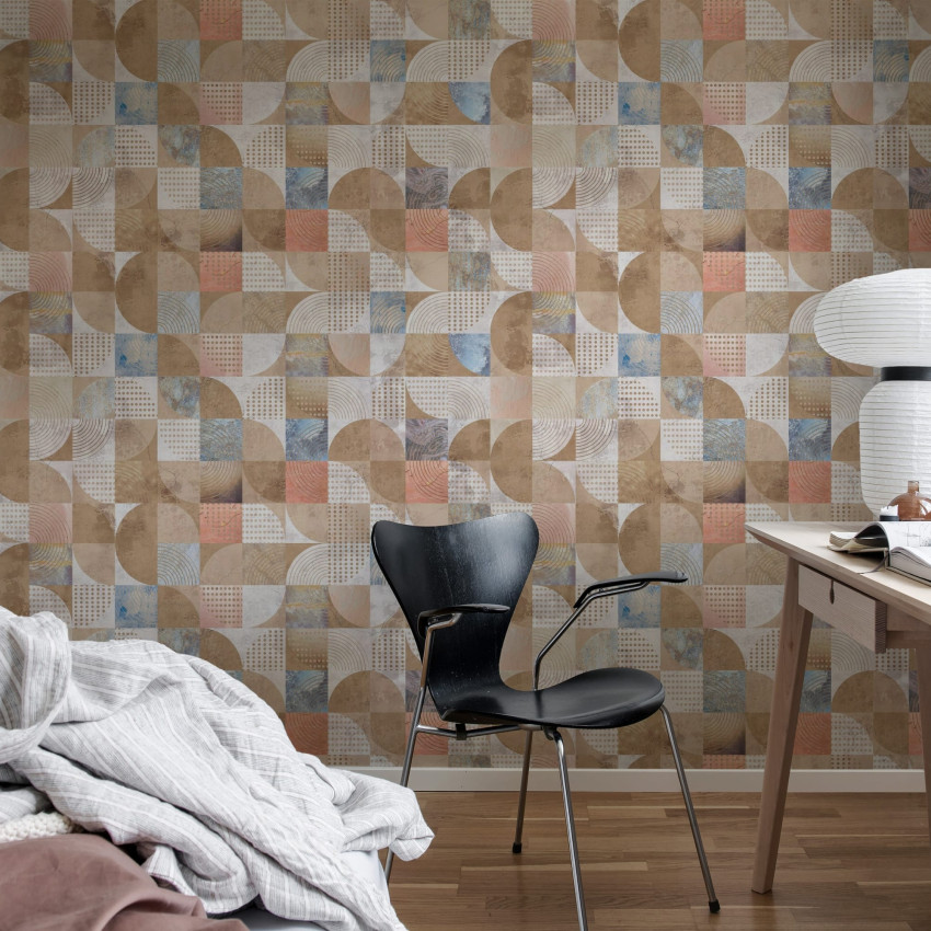 Tapet geometric modern cu nuanţe de albastru deschis.