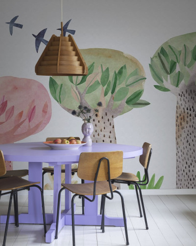 Tapet Watercolor Garden cu design abstract, pictat manual cu acuarele, perfect pentru a crea o atmosferă relaxantă și primitoare în orice cameră.