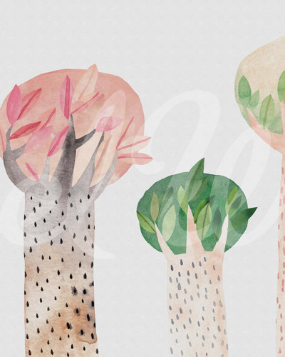 Tapet Watercolor Garden cu design abstract, pictat manual cu acuarele, perfect pentru a crea o atmosferă relaxantă și primitoare în orice cameră.
