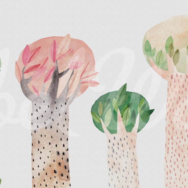 Tapet Watercolor Garden cu design abstract, pictat manual cu acuarele, perfect pentru a crea o atmosferă relaxantă și primitoare în orice cameră.