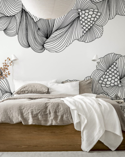 Tapet 3D cu linii negre, design abstract, pentru dormitor