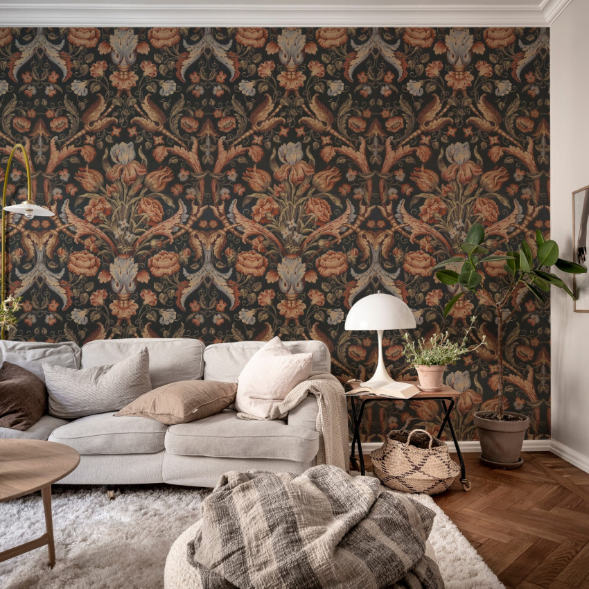 Tapet floral vintage cu model elegant, în nuanțe de albastru, perfect pentru a crea o atmosferă sofisticată