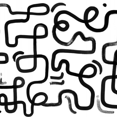 Tapet modern, Artzy Path, Graphite cu linii groase negre pe un fundal alb