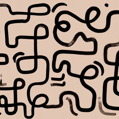 Tapet abstract modern Artzy Path, Pink cu design in nuanțe de roz pal și negru.