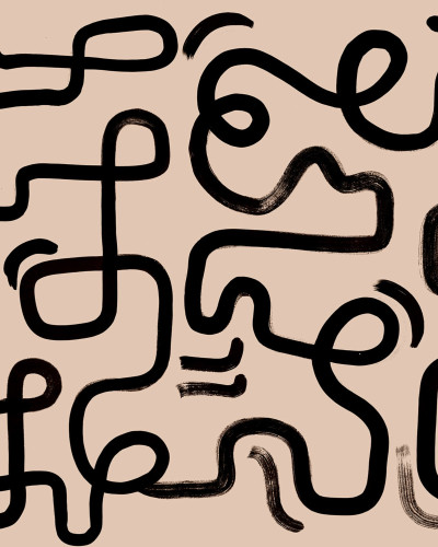 Tapet abstract modern Artzy Path, Pink cu design in nuanțe de roz pal și negru.