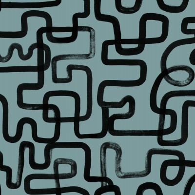 Tapet abstract cu linii negre groase pe un fundal verde petrol
